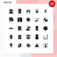 Mobile Interface Solid Glyph Set of 25 Pictograms of celebration world transport globe american Editable Vector Design Elements