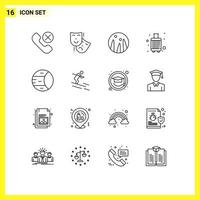 Editable Vector Line Pack of 16 Simple Outlines of planet suitcase theater luggage baggage Editable Vector Design Elements