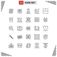 Set of 25 Modern UI Icons Symbols Signs for gardener layout mass weapon grid night Editable Vector Design Elements