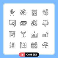 Set of 16 Commercial Outlines pack for cog setting study webpage sound Editable Vector Design Elements