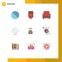 Pack of 9 Modern Flat Colors Signs and Symbols for Web Print Media such as scale hat stripe food sofa Editable Vector Design Elements