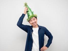 Man cheerful happy smile wearing green hat happy new year concept photo