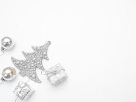 Christmas objects silver top view copy space white background photo