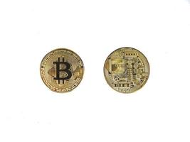 Bit coin back and front detail digital money concept on white isolated background photo