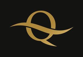 Q letter logo design, with swoosh, Vector design concept