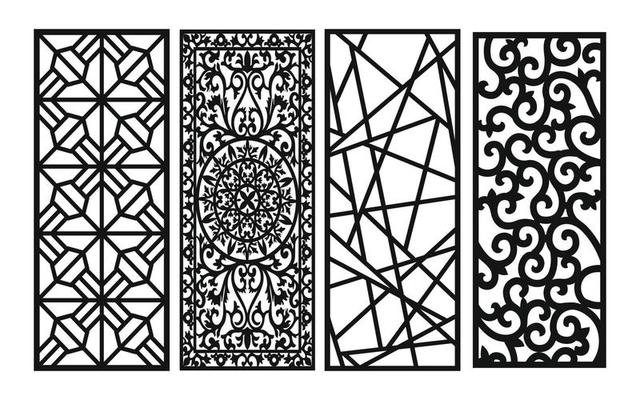 Decorative floral patterns, geometric template for cnc laser cutting