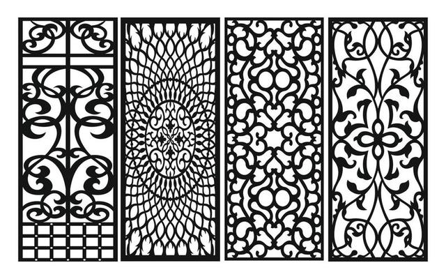 Decorative floral patterns, geometric template for cnc laser cutting