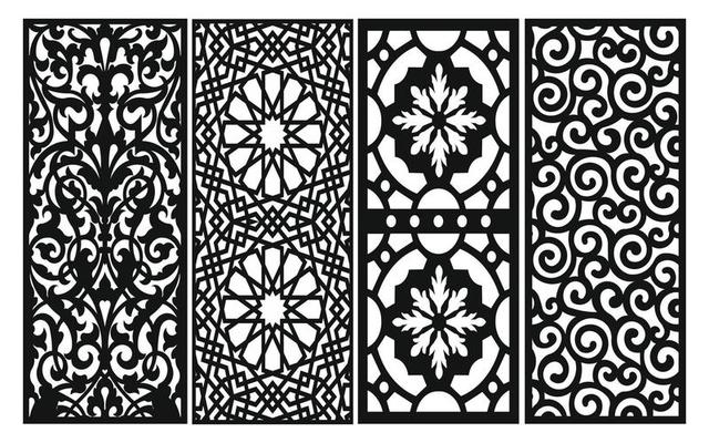 Decorative floral patterns, geometric template for cnc laser cutting