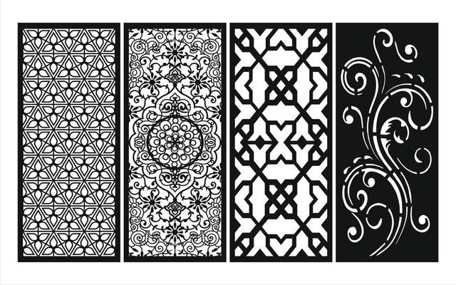 Decorative floral patterns, geometric template for cnc laser cutting