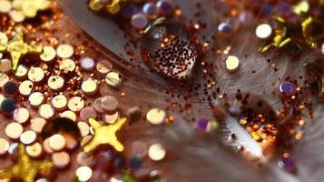 Close-up Of water drop with glitter on it in different colorful loghts in Karachi Pakistan 2022 photo