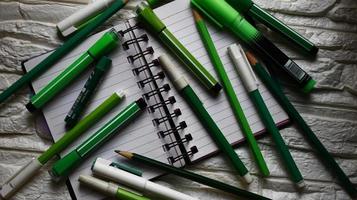 Various Colored Art Supplies Scattered On Table In Karachi Pakistan 2022 photo