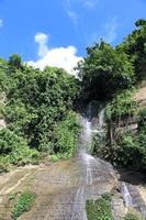 Natural waterfall view in the forest or mountain. Beautiful sky view with the mountain. green mountain with clouds photo