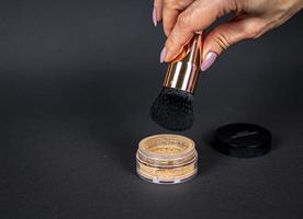 A brush for applying foundation for the face. Elite level cosmetics. A series of shots. Part-10
