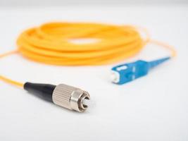 Fiber optic patch cord twin type FC and FC white isolated photo