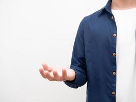 Man show empty hand for holding product crop shot photo