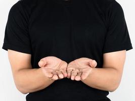 Man show empty hands on white background isolated copy space photo