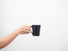 Man hand holding coffee cup white isolated photo