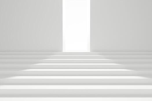 glowing exit door on the top floor of the stairs. concept of a way to success, planning for progress towards a bright future. with copy space and business design. 3D rendering illustration photo