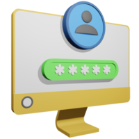 3d illustration of a computer monitor showing login user name and password fields png