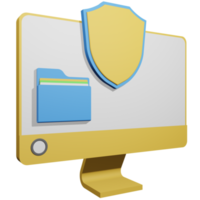 3d illustration of shield and computer monitor, security of data and files on computer png