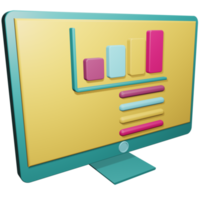 3d illustration of bar chart display on computer screen, business presentation using computer png