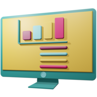 3d illustration of bar chart display on computer screen, business presentation using computer png