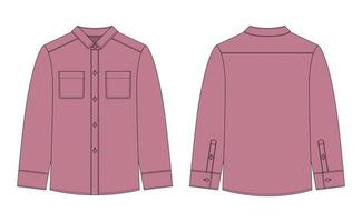 Blank shirt with pockets and buttons technical sketch. Pudra color. Unisex casual shirt mock up. vector