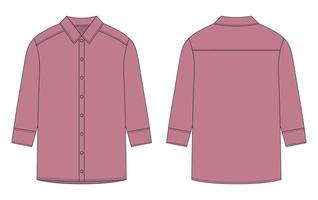 Oversized shirt with long sleeves and buttons technical sketch. Pudracolor. vector