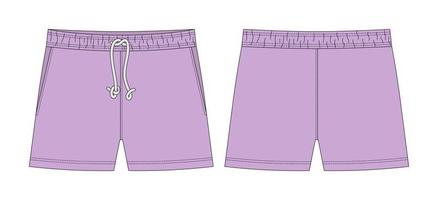 plantilla de diseño de boceto técnico de pantalones cortos en blanco. color violeta pastel. vector