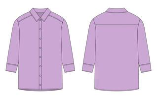 Oversized shirt with long sleeves and buttons technical sketch. Pastel purple color. vector