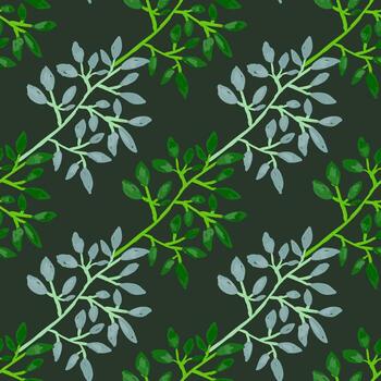 Hand drawn branches with leaves seamless pattern. Botanical sketch background. Decorative forest twig endless wallpaper. vector