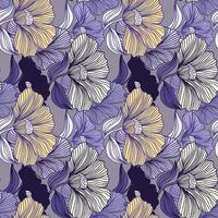 Abstract flower line seamless pattern. Delicate floral vintage outline endless background. Retro style. vector