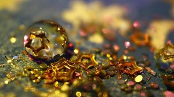 Close-up Of water drop with glitter on it in different colorful loghts in Karachi Pakistan 2022 photo