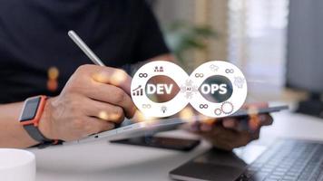 operaciones de desarrollo de metodología devops concepto de tecnología de programación ágil. foto