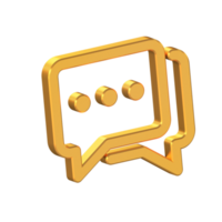 chat-symbol isoliert mit transparentem hintergrund, kommunikationssymbol mit goldener textur, 3d-rendering png