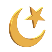 Crescent and Star 3D Icon Isolated with Transparent Background, 3D Rendering png