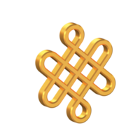 Chinesisches traditionelles Mustersymbol isoliert mit transparentem Hintergrund, goldene Textur, 3D-Rendering png