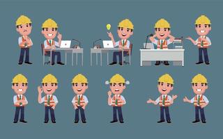 Set of engineer with different poses vector