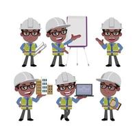 ingeniero de construcción con diferentes poses vector