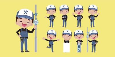 Set of plumber with different poses vector