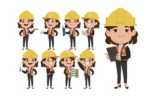 Set of engineer with different poses vector