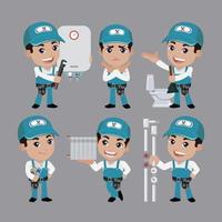 conjunto de fontanero con diferentes poses vector