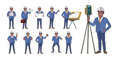 ingeniero de construcción con diferentes poses vector