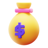 3D render ícone de saco de dinheiro png