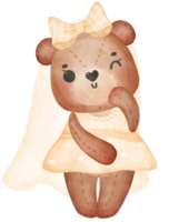 Cute sweet wedding bride teddy bear lady cartoon character watercolour png