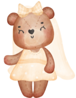 Cute sweet wedding bride teddy bear lady cartoon character watercolour png