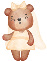 linda dulce boda novia oso de peluche dama personaje de dibujos animados acuarela png