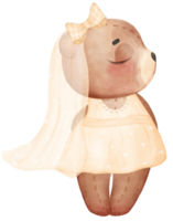 Cute sweet wedding bride teddy bear lady cartoon character watercolour png