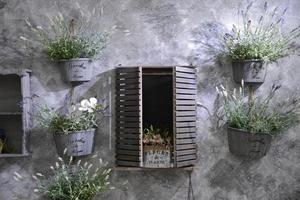 flower pots in hanging on the wall photo