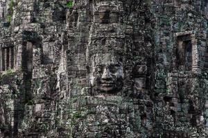 Prasat Bayon with smiling stone faces is the central temple of Angkor Thom Complex, Siem Reap, Cambodia. Ancient Khmer architecture and famous Cambodian landmark, World Heritage. photo